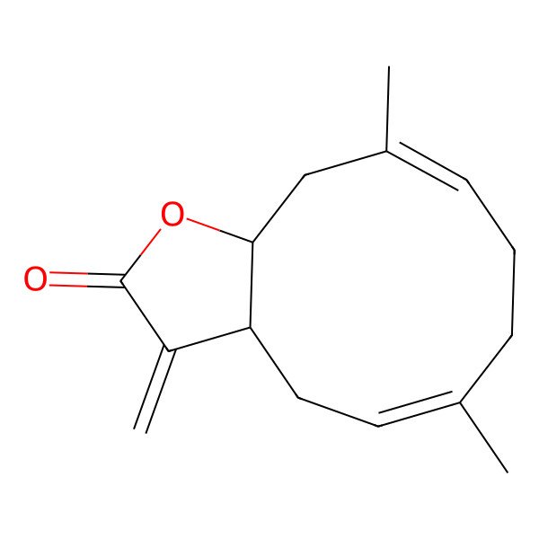 2D Structure of (3aR,5E,9E,11aR)-6,10-dimethyl-3-methylene-3a,4,7,8,11,11a-hexahydrocyclodeca[b]furan-2(3H)-one