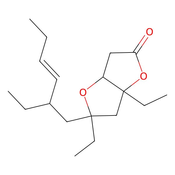 2D Structure of (3aR,5R,6aR)-5,6a-diethyl-5-[(E,2R)-2-ethylhex-3-enyl]-3a,6-dihydro-3H-furo[3,2-b]furan-2-one