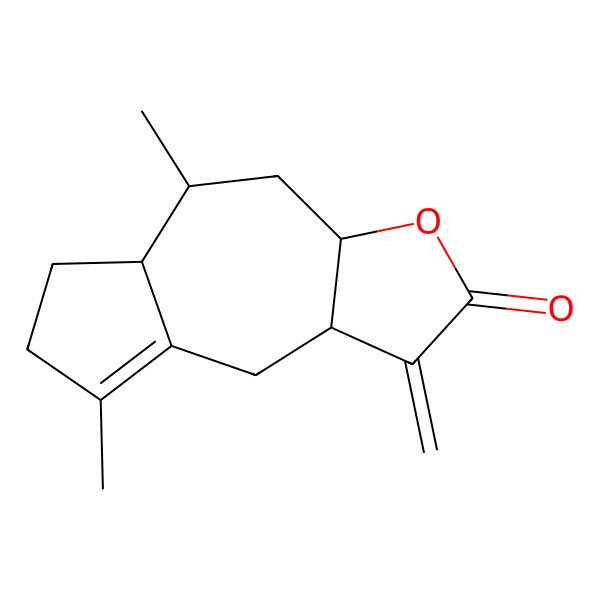 2D Structure of (3aR,5S,5aS,9aR)-5,8-dimethyl-1-methylidene-3a,4,5,5a,6,7,9,9a-octahydroazuleno[6,5-b]furan-2-one