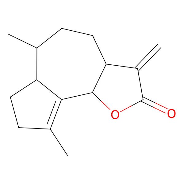 2D Structure of (3aR,6R,6aR,9bS)-6,9-dimethyl-3-methylidene-3a,4,5,6,6a,7,8,9b-octahydroazuleno[4,5-b]furan-2-one