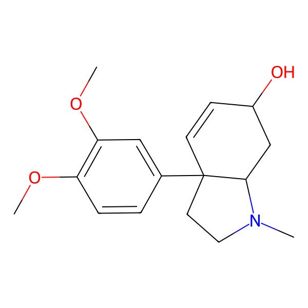 2D Structure of (3aR,6R,7aS)-3a-(3,4-dimethoxyphenyl)-1-methyl-3,6,7,7a-tetrahydro-2H-indol-6-ol