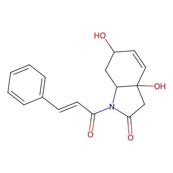 2D Structure of (3aR,6R,7aS)-3a,6-dihydroxy-1-(3-phenylprop-2-enoyl)-3,6,7,7a-tetrahydroindol-2-one