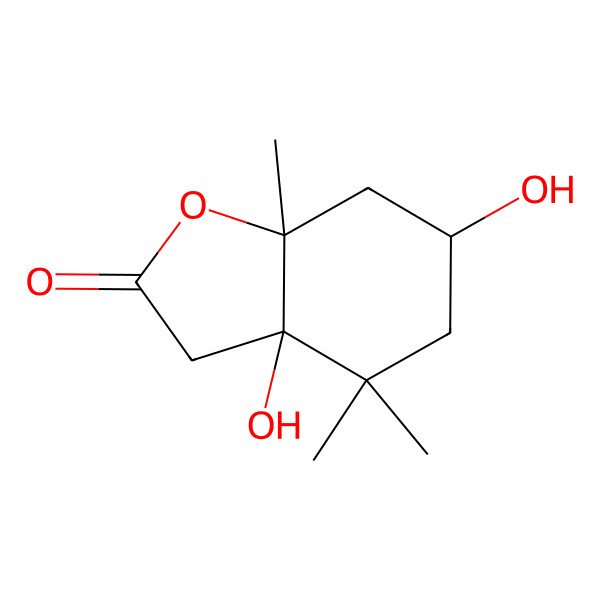 2D Structure of (3aR,6R,7aS)-3a,6-dihydroxy-4,4,7a-trimethyl-3,5,6,7-tetrahydro-1-benzofuran-2-one