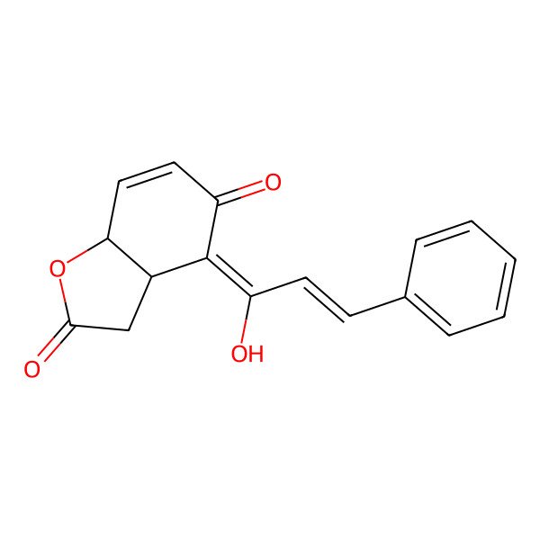 2D Structure of (3aR,7aR)-4-(1-hydroxy-3-phenylprop-2-enylidene)-3a,7a-dihydro-3H-1-benzofuran-2,5-dione