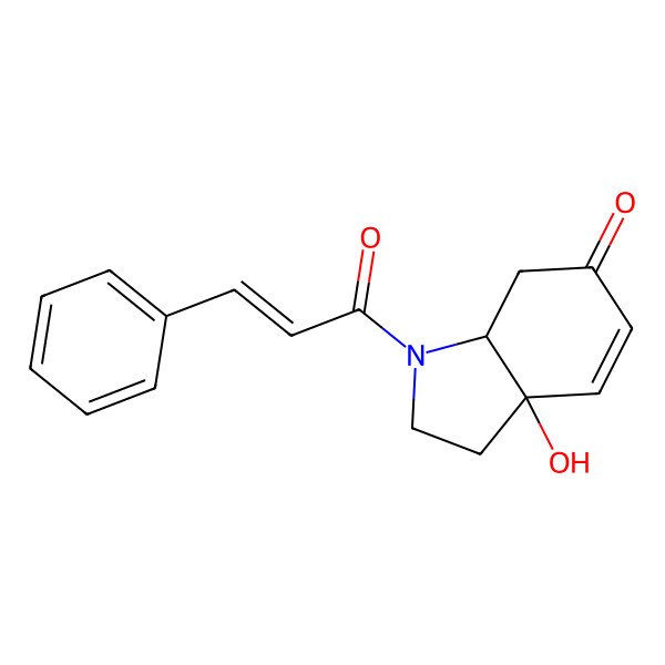 2D Structure of (3aR,7aS)-3a-hydroxy-1-[(E)-3-phenylprop-2-enoyl]-2,3,7,7a-tetrahydroindol-6-one