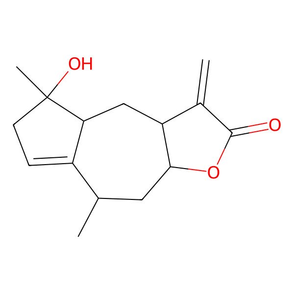 2D Structure of (3aR,8R)-8-hydroxy-5,8-dimethyl-1-methylidene-4,5,7,8a,9,9a-hexahydro-3aH-azuleno[6,5-b]furan-2-one