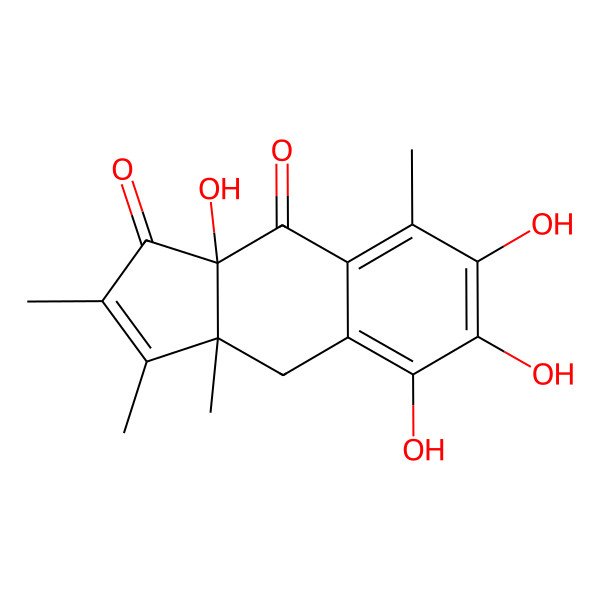 2D Structure of (3aR,9aR)-5,6,7,9a-tetrahydroxy-2,3,3a,8-tetramethyl-4H-cyclopenta[b]naphthalene-1,9-dione