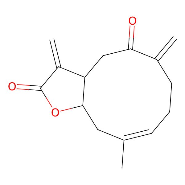 2D Structure of (3aR,9E,11aS)-10-methyl-3,6-dimethylidene-3a,4,7,8,11,11a-hexahydrocyclodeca[b]furan-2,5-dione