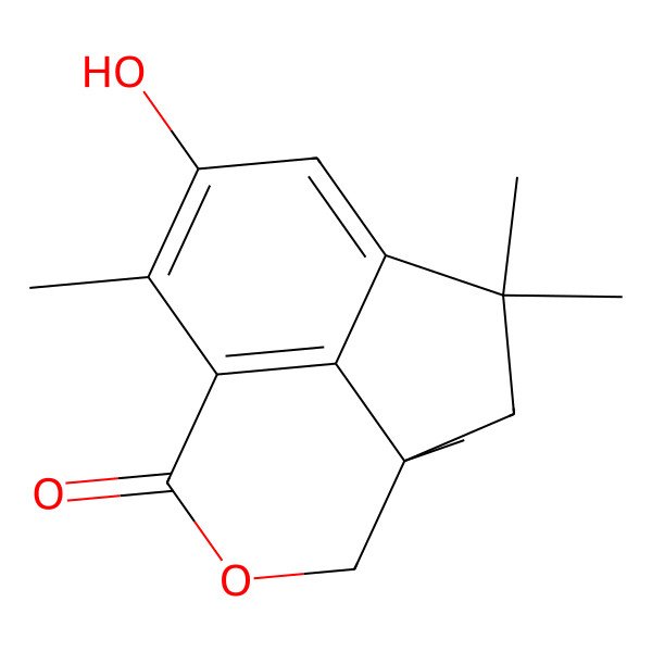 2D Structure of (3aS)-7-hydroxy-3a,5,5,8-tetramethyl-3,3a,4,5-tetrahydro-1H-cyclopenta[de]isochromen-1-one