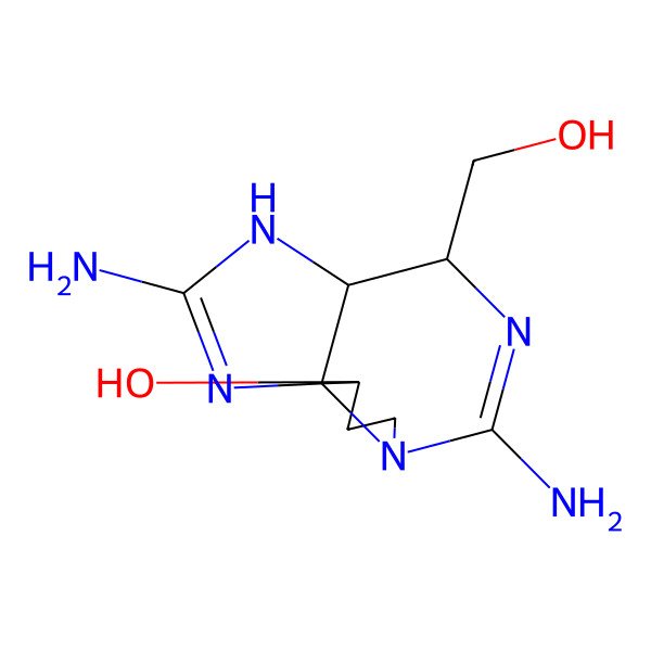 2D Structure of (3aS,4R,10R,10aS)-2,6-diamino-4-(hydroxymethyl)-3,3a,4,8,9,10-hexahydropyrrolo[1,2-c]purin-10-ol