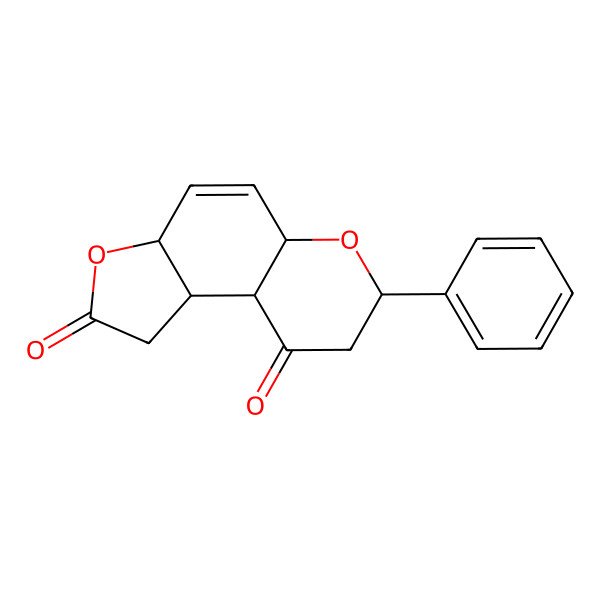 2D Structure of (3aS,5aS,7R,9aR,9bR)-7-phenyl-3a,5a,7,8,9a,9b-hexahydro-1H-furo[3,2-f]chromene-2,9-dione