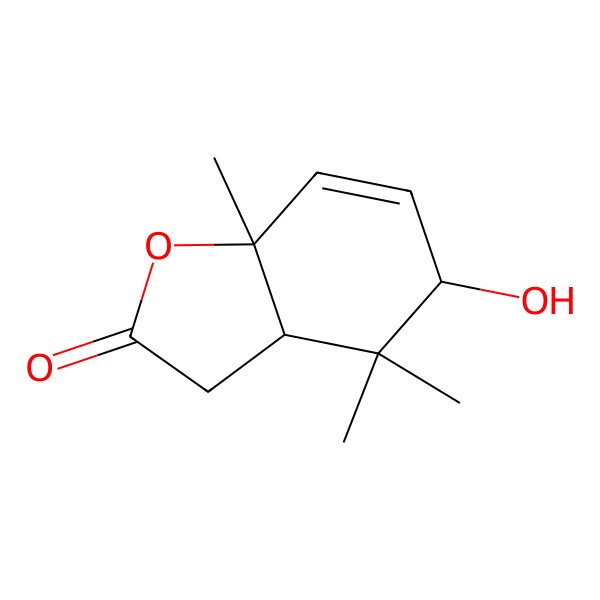 2D Structure of (3aS,5R,7aR)-5-hydroxy-4,4,7a-trimethyl-3a,5-dihydro-3H-1-benzofuran-2-one 2D Structure of (3aS,5R,7aR)-5-hydroxy-4,4,7a-trimethyl-3a,5-dihydro-3H-1-benzofuran-2-one