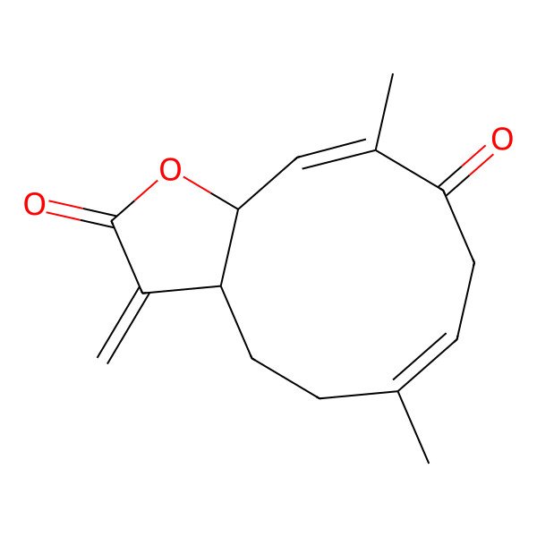 2D Structure of (3aS,6E,10Z,11aS)-6,10-dimethyl-3-methylidene-4,5,8,11a-tetrahydro-3aH-cyclodeca[b]furan-2,9-dione