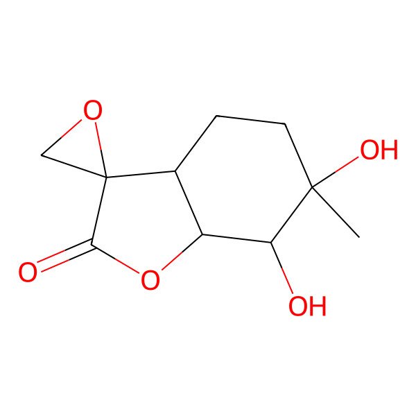2D Structure of (3aS,6S,7R,7aS)-6,7-dihydroxy-6-methylhexahydro-2H-spiro-(benzofuran-3,2'-oxiran)-2-one