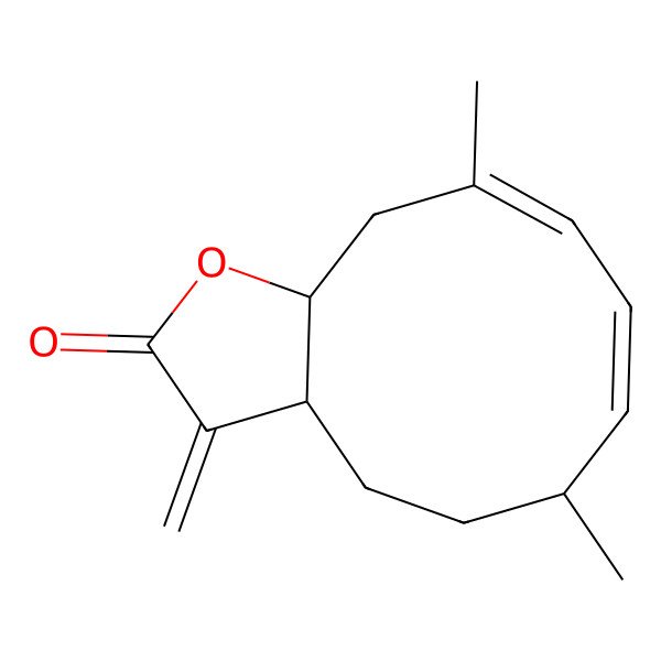 2D Structure of (3aS,6S,7Z,9Z,11aR)-6,10-dimethyl-3-methylidene-3a,4,5,6,11,11a-hexahydrocyclodeca[b]furan-2-one