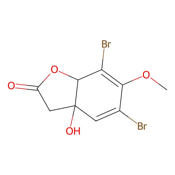 2D Structure of (3aS,7aS)-5,7-dibromo-3a-hydroxy-6-methoxy-3,7a-dihydro-1-benzofuran-2-one