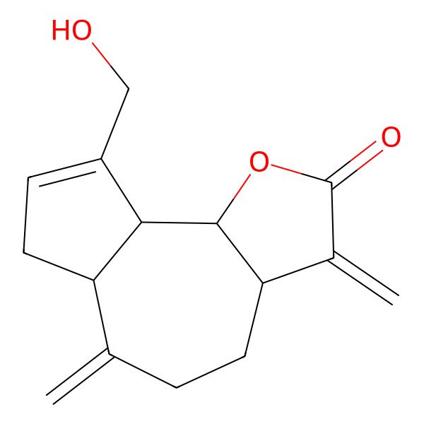2D Structure of (3aS,9bS)-9-(hydroxymethyl)-3,6-dimethylidene-4,5,6a,7,9a,9b-hexahydro-3aH-azuleno[4,5-b]furan-2-one
