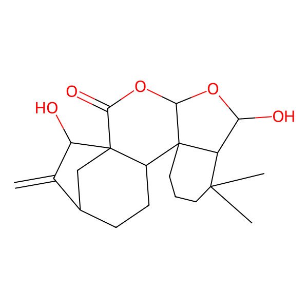 2D Structure of 6,18-Dihydroxy-8,8-dimethyl-17-methylidene-3,5-dioxapentacyclo[14.2.1.01,13.04,12.07,12]nonadecan-2-one