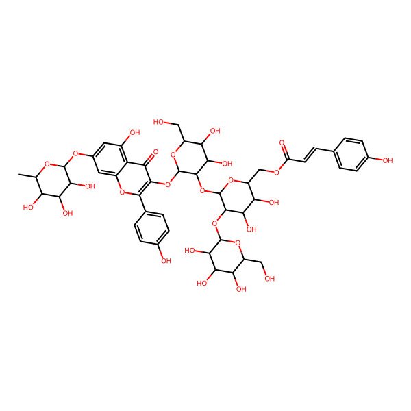 2D Structure of [(2R,3S,4S,5R,6S)-6-[(2S,3R,4S,5S,6R)-4,5-dihydroxy-2-[5-hydroxy-2-(4-hydroxyphenyl)-4-oxo-7-[(2S,3R,4R,5R,6S)-3,4,5-trihydroxy-6-methyloxan-2-yl]oxychromen-3-yl]oxy-6-(hydroxymethyl)oxan-3-yl]oxy-3,4-dihydroxy-5-[(2S,3R,4S,5S,6R)-3,4,5-trihydroxy-6-(hydroxymethyl)oxan-2-yl]oxyoxan-2-yl]methyl (E)-3-(4-hydroxyphenyl)prop-2-enoate