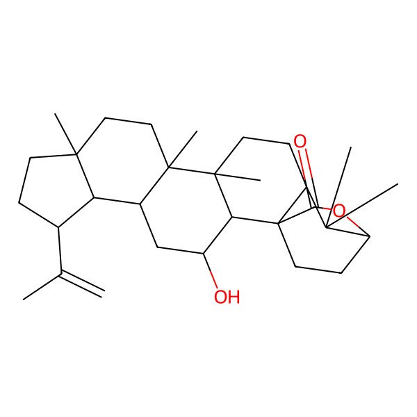 2D Structure of 3-Hydroxy-10,13,14,18,18-pentamethyl-7-prop-1-en-2-yl-20-oxahexacyclo[17.2.2.01,17.02,14.05,13.06,10]tricosan-21-one
