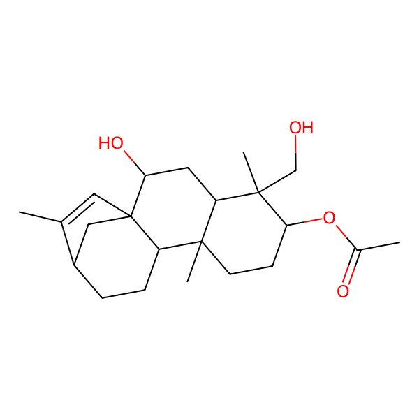 2D Structure of [(1R,2S,4S,5S,6R,9S,10S,13R)-2-hydroxy-5-(hydroxymethyl)-5,9,14-trimethyl-6-tetracyclo[11.2.1.01,10.04,9]hexadec-14-enyl] acetate