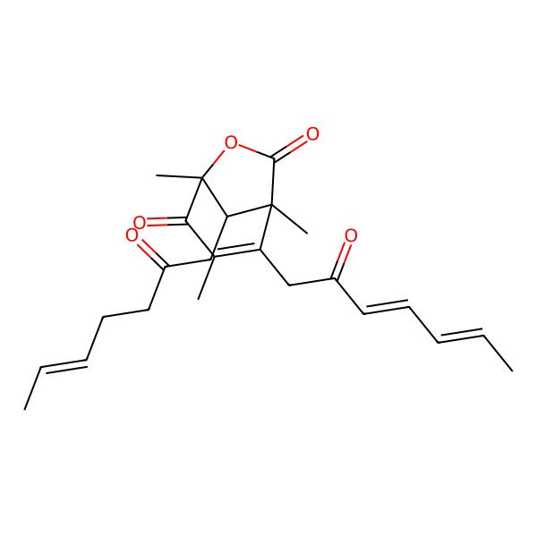 2D Structure of 1,3,5-Trimethyl-2-(2-oxohepta-3,5-dienyl)-8-(2-oxohept-5-enyl)-6-oxabicyclo[3.2.1]oct-2-ene-4,7-dione