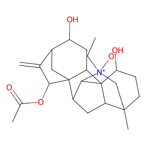 2D Structure of (11-Ethyl-4,16-dihydroxy-13-methyl-6-methylidene-11-oxido-11-azoniahexacyclo[7.7.2.15,8.01,10.02,8.013,17]nonadecan-7-yl) acetate