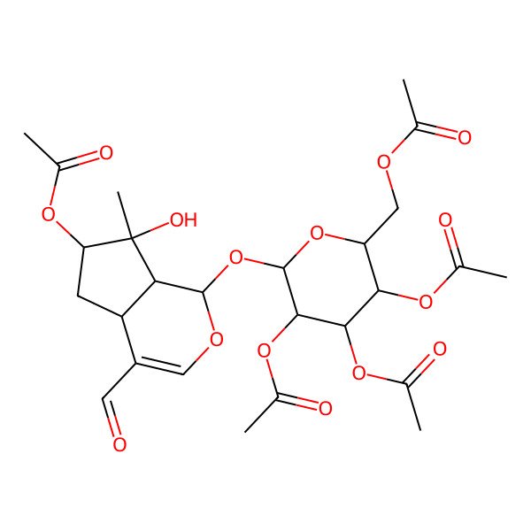 2D Structure of [3,4,5-triacetyloxy-6-[(6-acetyloxy-4-formyl-7-hydroxy-7-methyl-4a,5,6,7a-tetrahydro-1H-cyclopenta[c]pyran-1-yl)oxy]oxan-2-yl]methyl acetate