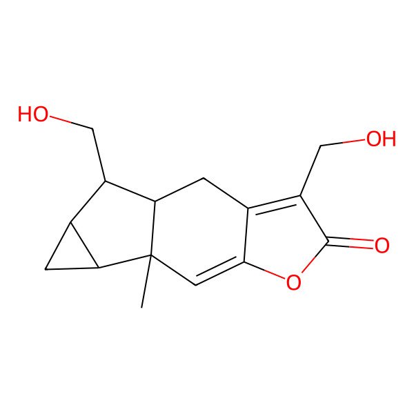 2D Structure of (1S,9R,10R,12S,13R)-4,13-bis(hydroxymethyl)-9-methyl-6-oxatetracyclo[7.4.0.03,7.010,12]trideca-3,7-dien-5-one