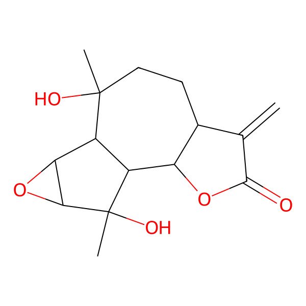 2D Structure of (1R,2S,6S,9R,10R,11R,13R,14S)-9,14-dihydroxy-9,14-dimethyl-5-methylidene-3,12-dioxatetracyclo[8.4.0.02,6.011,13]tetradecan-4-one
