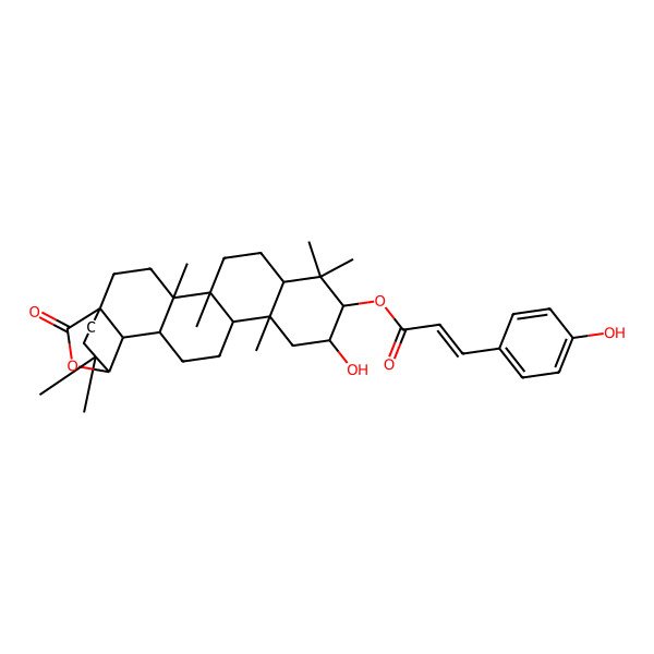 2D Structure of [(1R,4R,5R,8R,10R,11R,13R,14R,17R,18S,19R)-11-hydroxy-4,5,9,9,13,20,20-heptamethyl-23-oxo-24-oxahexacyclo[17.3.2.01,18.04,17.05,14.08,13]tetracosan-10-yl] (E)-3-(4-hydroxyphenyl)prop-2-enoate