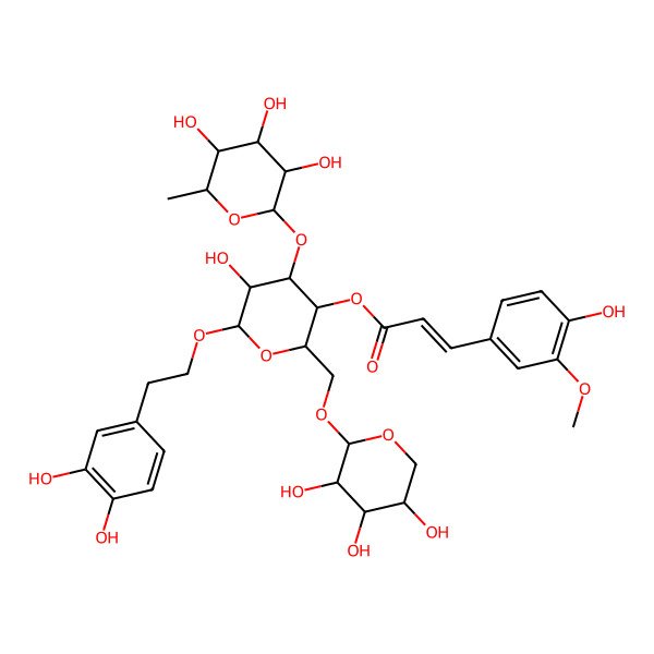 2D Structure of [(2R,3R,4R,5R,6R)-6-[2-(3,4-dihydroxyphenyl)ethoxy]-5-hydroxy-4-[(2S,3S,4R,5R,6S)-3,4,5-trihydroxy-6-methyloxan-2-yl]oxy-2-[[(2R,3S,4R,5S)-3,4,5-trihydroxyoxan-2-yl]oxymethyl]oxan-3-yl] (E)-3-(4-hydroxy-3-methoxyphenyl)prop-2-enoate