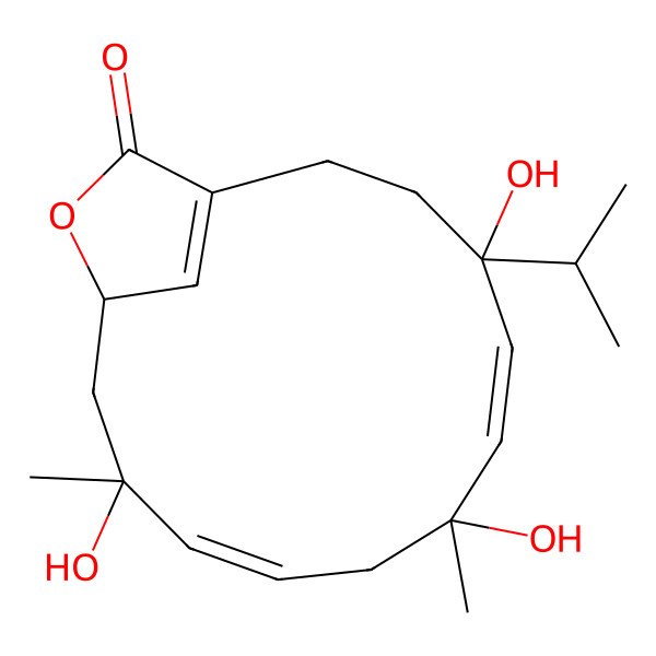 2D Structure of (4S,7R,11R,13S)-4,7,11-trihydroxy-7,11-dimethyl-4-propan-2-yl-14-oxabicyclo[11.2.1]hexadeca-1(16),5,9-trien-15-one
