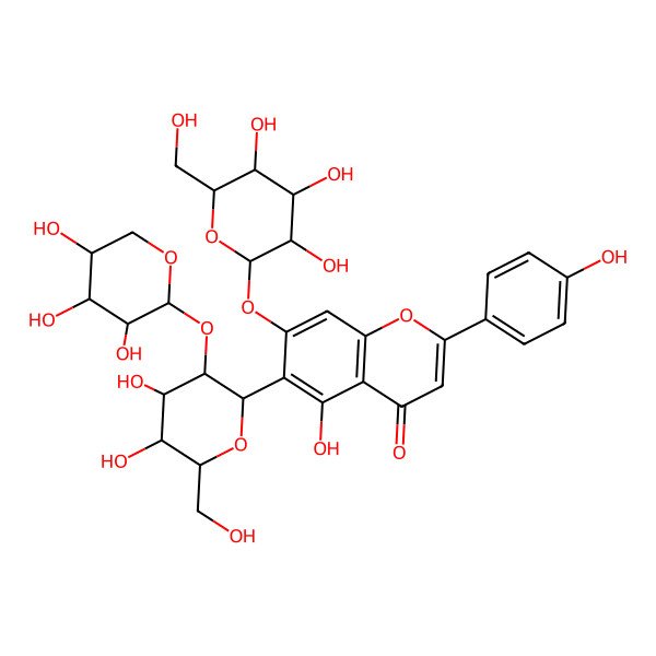 2D Structure of 6-[(2S,3R,4S,5R,6R)-4,5-dihydroxy-6-(hydroxymethyl)-3-[(2S,3R,4S,5R)-3,4,5-trihydroxyoxan-2-yl]oxyoxan-2-yl]-5-hydroxy-2-(4-hydroxyphenyl)-7-[(2S,3R,4S,5S,6R)-3,4,5-trihydroxy-6-(hydroxymethyl)oxan-2-yl]oxychromen-4-one