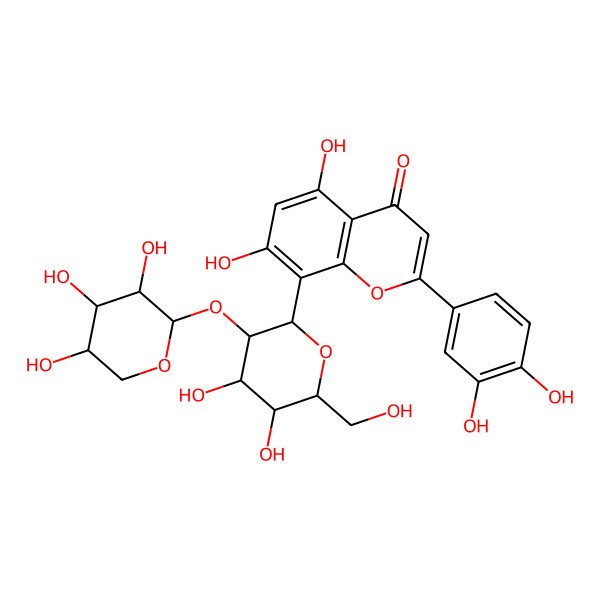 2D Structure of 8-[(2R,3S,4R,5R,6S)-4,5-dihydroxy-6-(hydroxymethyl)-3-[(2R,3S,4R,5R)-3,4,5-trihydroxyoxan-2-yl]oxyoxan-2-yl]-2-(3,4-dihydroxyphenyl)-5,7-dihydroxychromen-4-one