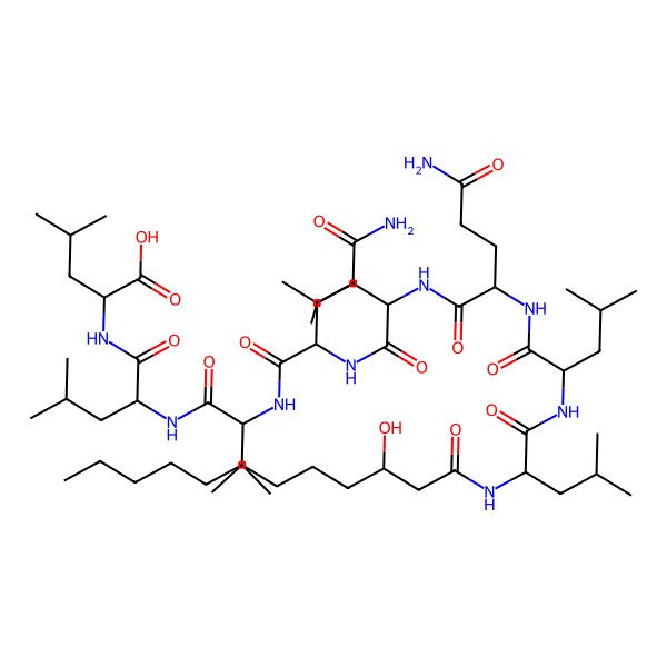 2D Structure of 2-[[2-[[2-[[5-Amino-2-[[2-[[5-amino-2-[[2-[[2-(3-hydroxydodecanoylamino)-4-methylpentanoyl]amino]-4-methylpentanoyl]amino]-5-oxopentanoyl]amino]-4-methylpentanoyl]amino]-5-oxopentanoyl]amino]-3-methylbutanoyl]amino]-4-methylpentanoyl]amino]-4-methylpentanoic acid