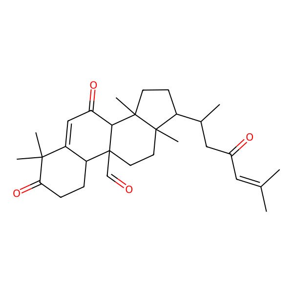 2D Structure of (9R,13R,14S,17R)-17-[(1R)-1,5-dimethyl-3-oxo-hex-4-enyl]-4,4,13,14-tetramethyl-3,7-dioxo-2,8,10,11,12,15,16,17-octahydro-1H-cyclopenta[a]phenanthrene-9-carbaldehyde