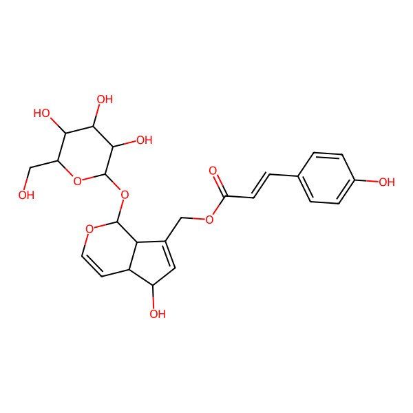 2D Structure of [5-Hydroxy-1-[3,4,5-trihydroxy-6-(hydroxymethyl)oxan-2-yl]oxy-1,4a,5,7a-tetrahydrocyclopenta[c]pyran-7-yl]methyl 3-(4-hydroxyphenyl)prop-2-enoate