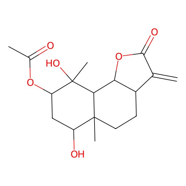 2D Structure of [(3aS,5aR,6R,8S,9S,9aR,9bS)-6,9-dihydroxy-5a,9-dimethyl-3-methylidene-2-oxo-3a,4,5,6,7,8,9a,9b-octahydrobenzo[g][1]benzofuran-8-yl] acetate