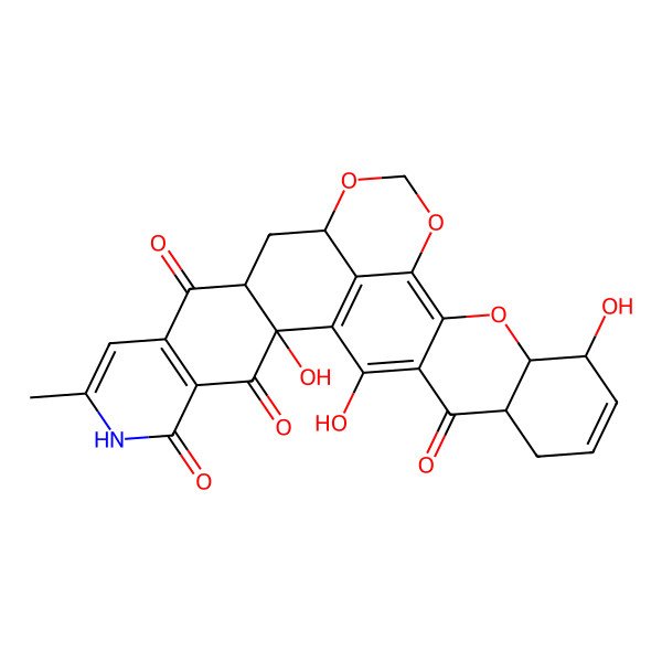 2D Structure of 2,21,28-Trihydroxy-7-methyl-14,16,19-trioxa-6-azaheptacyclo[15.11.1.02,11.04,9.013,29.018,27.020,25]nonacosa-1(29),4(9),7,17,22,27-hexaene-3,5,10,26-tetrone