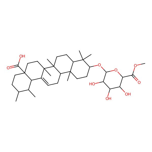 2D Structure of (1S,2R,4aS,6aR,6aS,6bR,8aR,10S,12aR,14bS)-1,2,6a,6b,9,9,12a-heptamethyl-10-(3,4,5-trihydroxy-6-methoxycarbonyloxan-2-yl)oxy-2,3,4,5,6,6a,7,8,8a,10,11,12,13,14b-tetradecahydro-1H-picene-4a-carboxylic acid