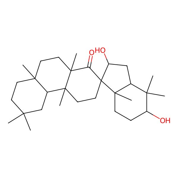 2D Structure of (2S,3S,3aS,4'aS,4'bS,6S,7aR,8'aR,10'aS)-2,6-dihydroxy-3a,4'a,6',6',7,7,8'a,10'a-octamethylspiro[1,2,4,5,6,7a-hexahydroindene-3,2'-3,4,4b,5,7,8,9,10-octahydrophenanthrene]-1'-one