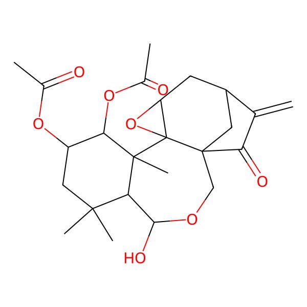 2D Structure of [(1S,4R,5R,8S,9R,10S,11S,13R,15S)-9-acetyloxy-4-hydroxy-6,6,10-trimethyl-16-methylidene-17-oxo-3,12-dioxapentacyclo[13.2.1.01,11.05,10.011,13]octadecan-8-yl] acetate