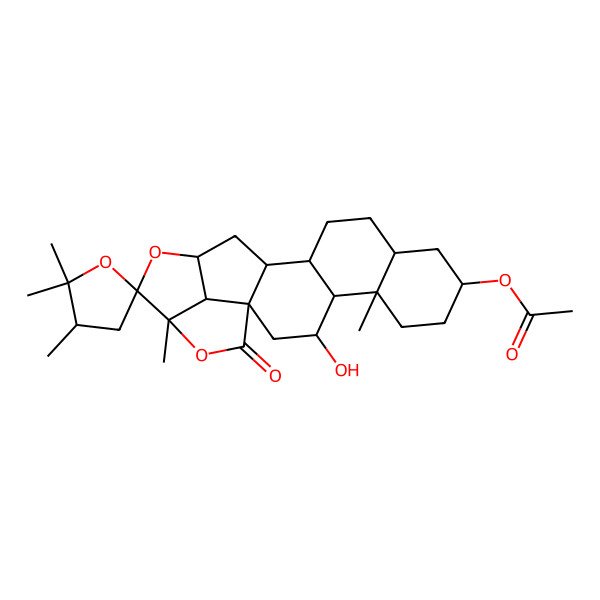 2D Structure of [(1R,3S,3'S,4S,5S,8R,10S,13S,14S,16S,18S,19R,22R)-3-hydroxy-2',2',3',5,19-pentamethyl-21-oxospiro[17,20-dioxahexacyclo[14.5.1.01,14.04,13.05,10.019,22]docosane-18,5'-oxolane]-8-yl] acetate