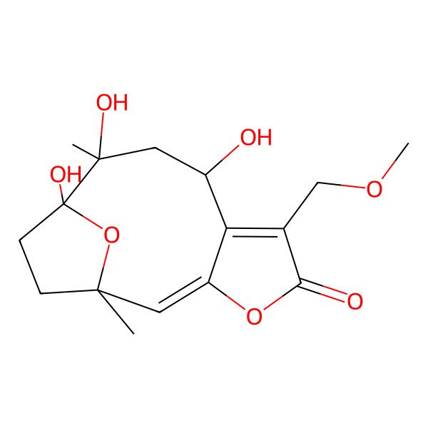 2D Structure of 8,10,11-Trihydroxy-6-(methoxymethyl)-1,10-dimethyl-4,14-dioxatricyclo[9.2.1.03,7]tetradeca-2,6-dien-5-one
