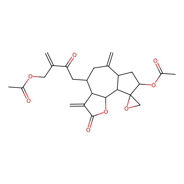 2D Structure of [4-[(3aS,4R,6aR,8S,9R,9aS,9bS)-8-acetyloxy-3,6-dimethylidene-2-oxospiro[3a,4,5,6a,7,8,9a,9b-octahydroazuleno[4,5-b]furan-9,2'-oxirane]-4-yl]-2-methylidene-3-oxobutyl] acetate