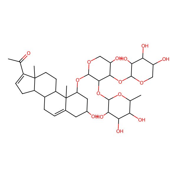 2D Structure of 1-[3-hydroxy-1-[5-hydroxy-3-(3,4,5-trihydroxy-6-methyloxan-2-yl)oxy-4-(3,4,5-trihydroxyoxan-2-yl)oxyoxan-2-yl]oxy-10,13-dimethyl-2,3,4,7,8,9,11,12,14,15-decahydro-1H-cyclopenta[a]phenanthren-17-yl]ethanone