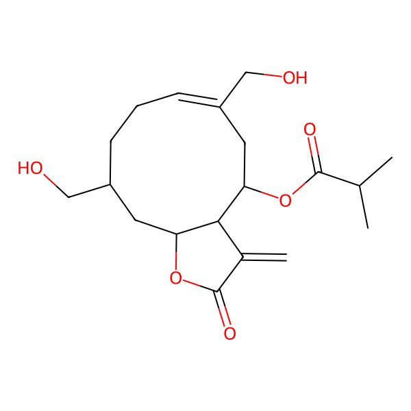 2D Structure of [6,10-Bis(hydroxymethyl)-3-methylidene-2-oxo-3a,4,5,8,9,10,11,11a-octahydrocyclodeca[b]furan-4-yl] 2-methylpropanoate