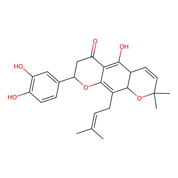 2D Structure of 8-(3,4-Dihydroxyphenyl)-5-hydroxy-2,2-dimethyl-10-(3-methylbut-2-enyl)-4a,7,8,10a-tetrahydropyrano[3,2-g]chromen-6-one
