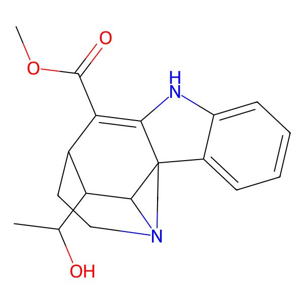 2D Structure of Methyl 18-(1-hydroxyethyl)-8,14-diazapentacyclo[9.5.2.01,9.02,7.014,17]octadeca-2,4,6,9-tetraene-10-carboxylate